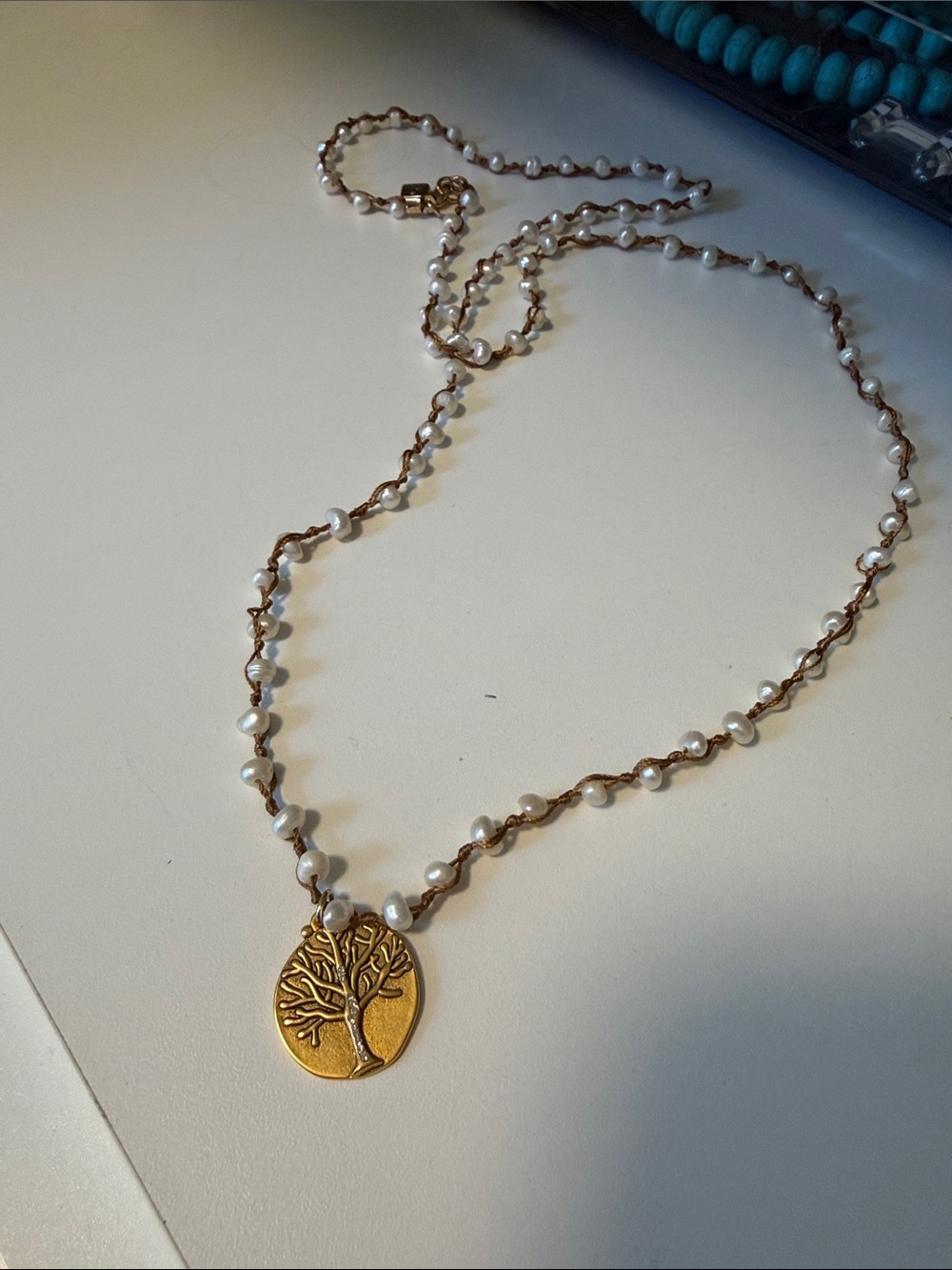 Gold-plated Tree of Life Pendant Beaded Pearl Necklace